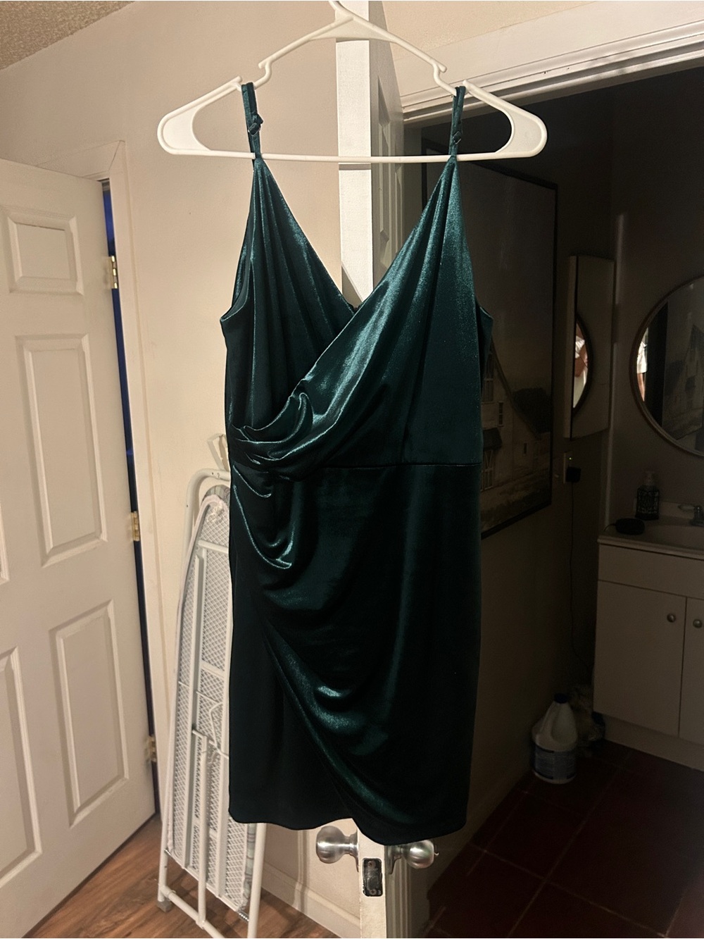 Gianni Bini Teal Satin Cowl Velvet Slip Mini Dress